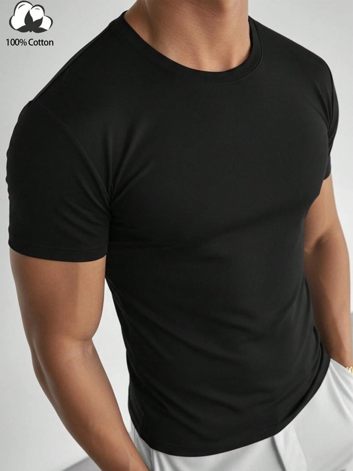 Men’s 100% Cotton Muscle Fit T-Shirt - Slimming Body-Hugging Crew Neck Tee, Breathable Soft Fabric, One Wear Multiple Ways for Gym, Streetwear & Office Casual, Clean Fit Everyday Basic, Athletic Shirt