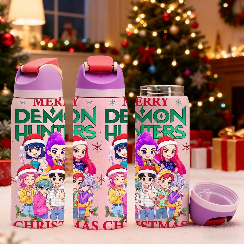 AuraCup 19/24/32oz KPop Demon Hunters Stainless Steel Tumbler, Vacuum Insulated Cup, Kpop Demon Hunter X Gen-Z Cat Atmosphere, with Lid and Straw, Keep Hot 12H / Ice Drinks 24H, Travel, Office, Gift for Music Lovers, Teens