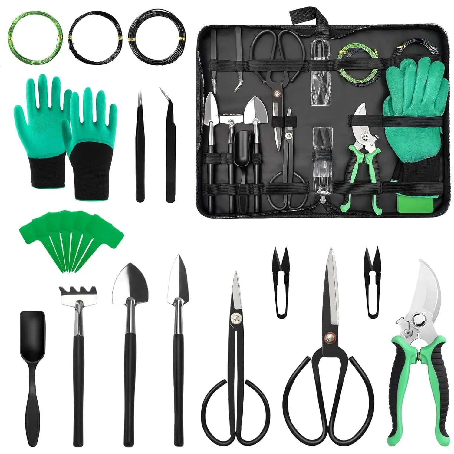 21 Pcs Bonsai Tool Kit for Beginners, Premium Carbon Steel Pruning Shears & Scissors, Bonsai Tools Set with PU Leather Bag, All-in-One Gardening Gift Kit for Women Men & Plant Lovers