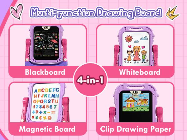 Lehoo Castle Easel for Kids, 4 in 1 Double Sided Kids Art Easel with Magnetic White Board & Chalk Board, Adjustable Standing Easel with Drawing & Writing Accessories - Gift for Boys and Girls