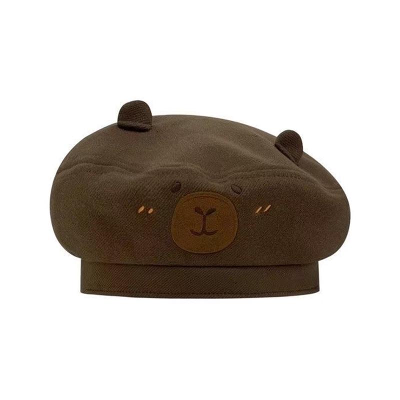 Cute Kirby Party Beret Hat for Women, Lightweight Material with Ears and Embroidered Face Pattern, Comfortable and Breathable for Birthday Parties and Themed Events