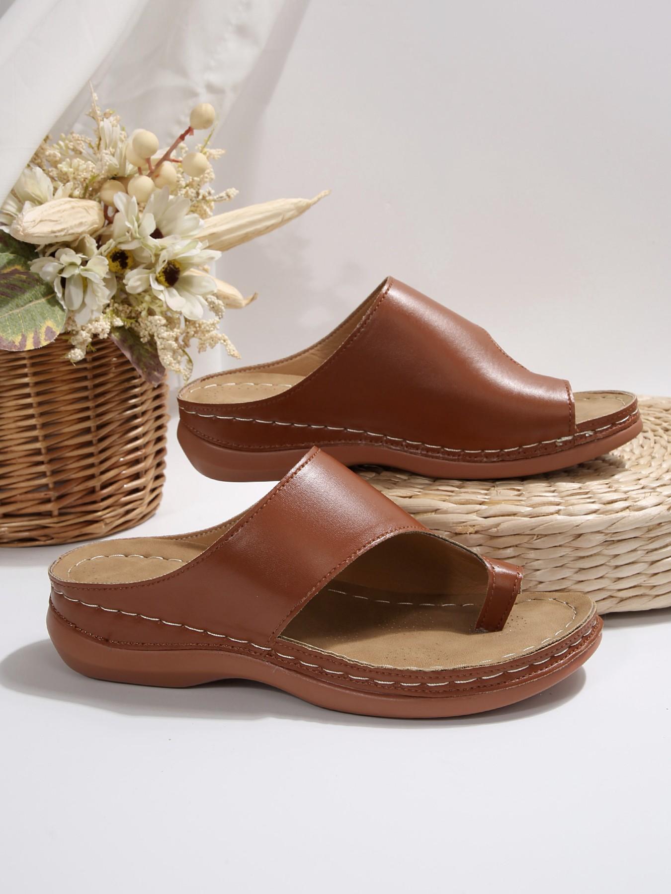 Summer Large Size Flat Toe Slip-On Sandals, Casual Breathable Lightweight Comfortable Soft Slippers for Women, PU Rubber Sole