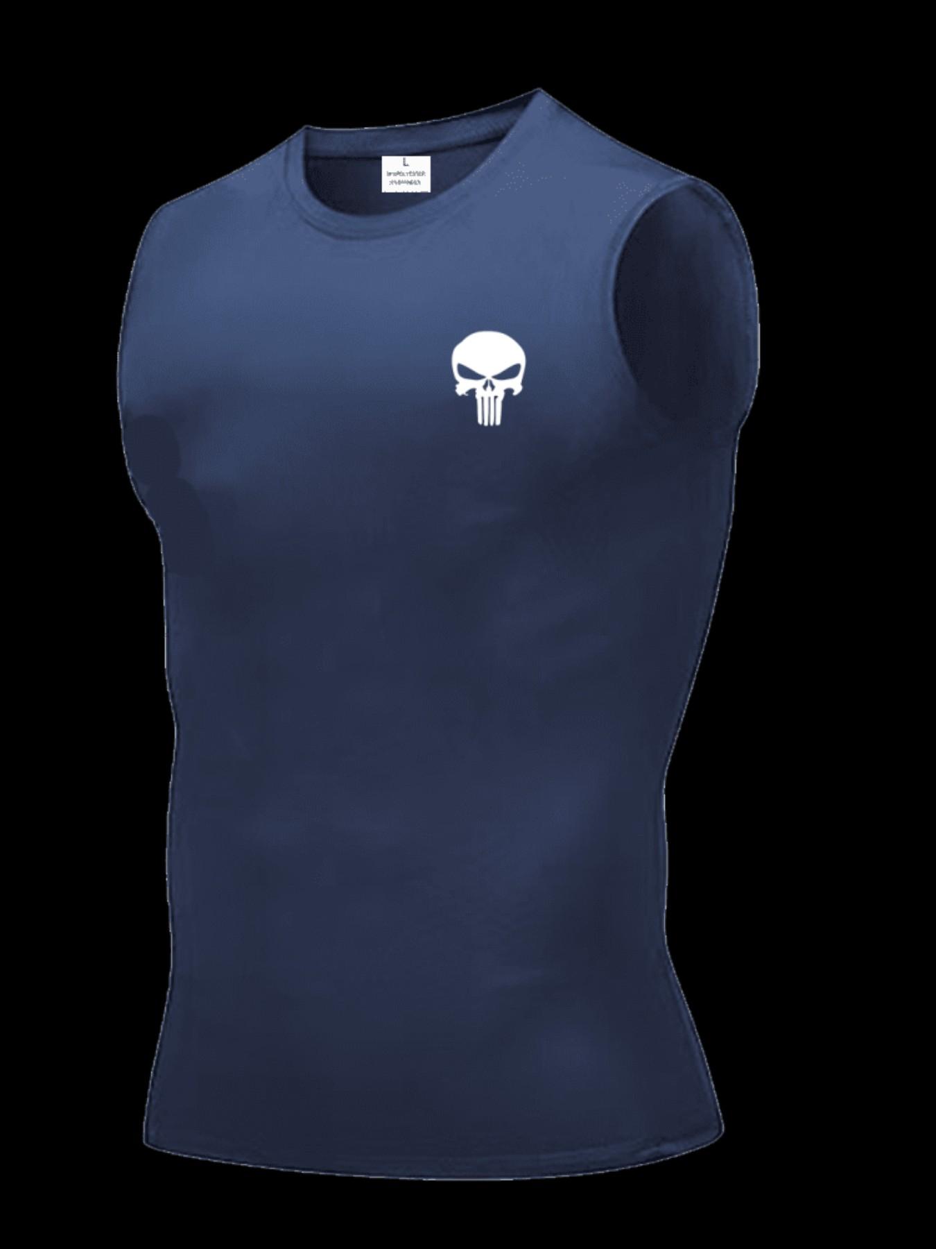 Men's Short Sleeve Sporty Tee, Quick-Dry Breathable Skull Print, High Elasticity, Lightweight, Ideal for Gym, Running, Boxing, Casual Wear