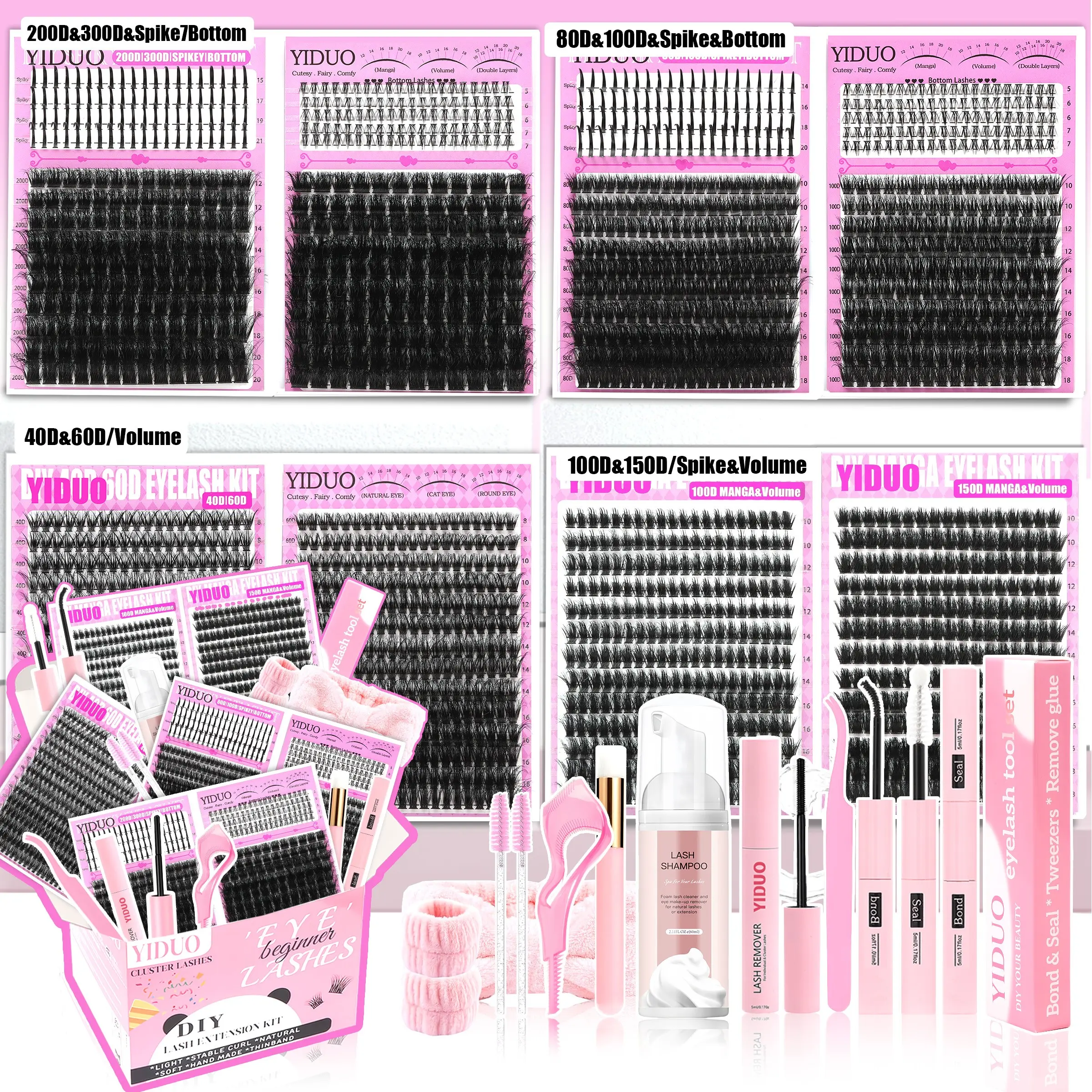 YIDUO 1743pcs 10 Styles Eyelash Clusters Set, Volume Eyelashes, Eyelash Extension, Volumized Fluffy False Eyelashes, oversized/ultra-thick/dramatic/full-length lash clusters, suitable for beginners & experts, Easy application for looks