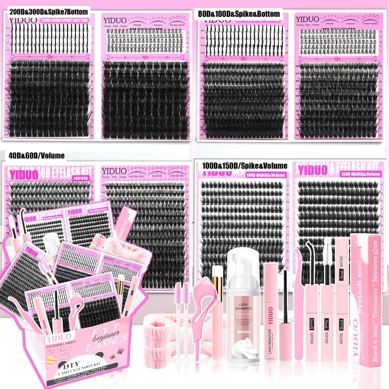 YIDUO 1743pcs 10 Styles Eyelash Clusters Set, Volume Eyelashes, Eyelash Extension, Volumized Fluffy False Eyelashes, oversized/ultra-thick/dramatic/full-length lash clusters, suitable for beginners & experts, Easy application for looks