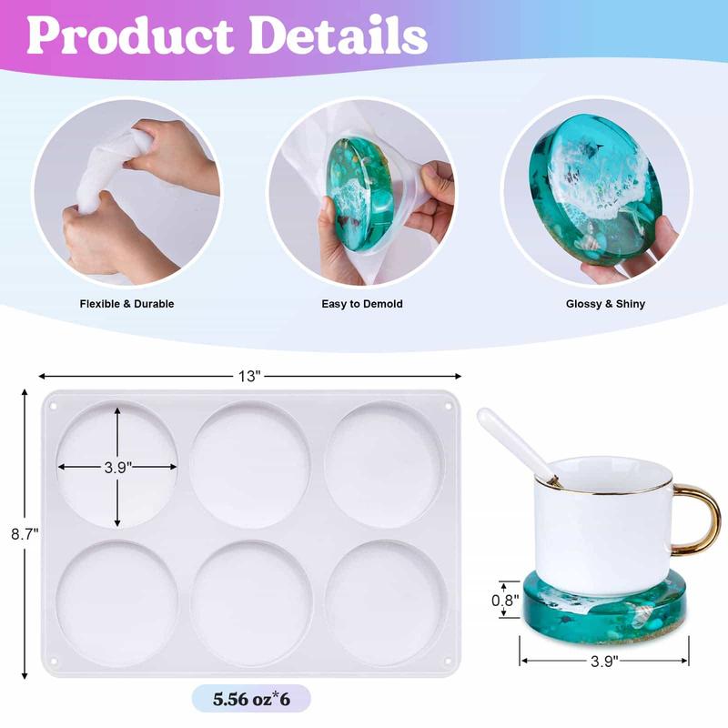 Large 6 Cavity Silicone Coaster Molds for Resin, Extra Deep Round Silicone Coaster Molds for Epoxy Resin, Cups Mats, DIY Birthday Gift Craft LET'S RESIN