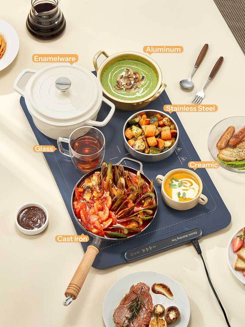 Electric Warming Tray, Foldable Food Warming Mat with Adjustable Max Temperature 212 Fahrenheit, Auto Shut-Off Food Warmer for for Gatherings, Parties, Everyday Use