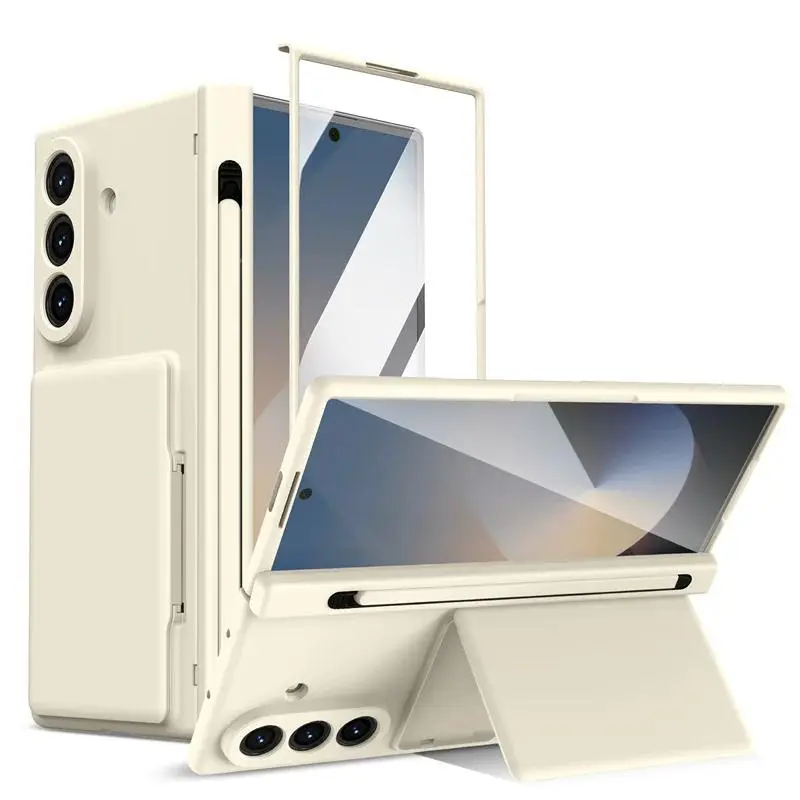 Hinge Wallet Card Slot Bracket Phone Case For Samsung Galaxy Z Fold 8Ultra 7 6 5 With Screen Glass Protect Film S Pen Slot Cover
