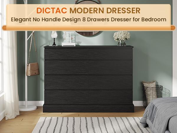Hasuit 51.5 Inch Wide Dresser for Bedroom Long Dresser with 8 Drawers Wooden Dressers Chest Large Capacity Clothing Storage Cabinet Dual-Use Design for Bedroom Living Room Entryway