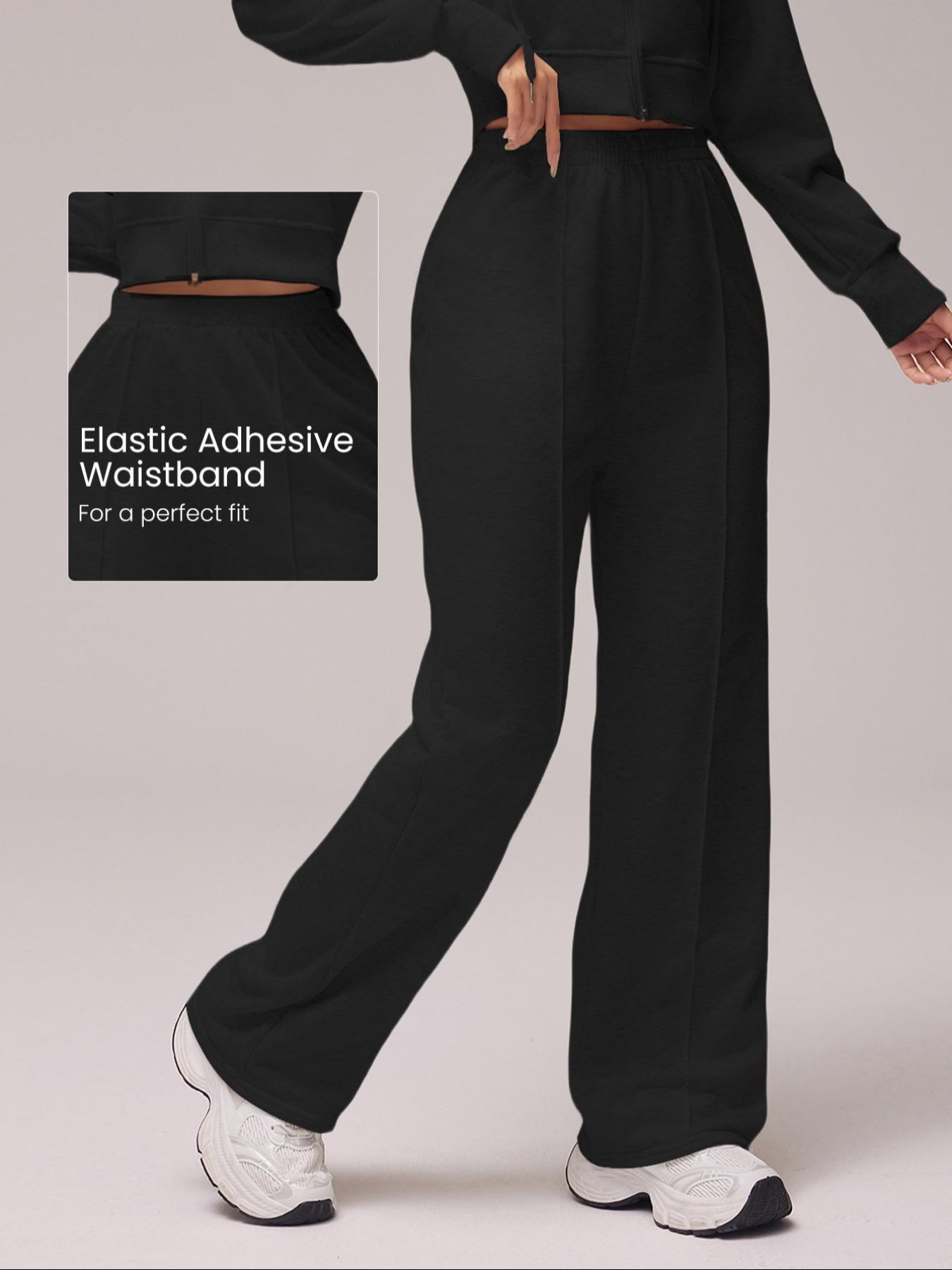 Women's Solid Color Top-Stitching Elastic Waist Sweatpants - Loose Fit Bottoms, Breathable Athleisure Style Bottoms, Female Everyday Activewear for Daily Outdoor & All-Season Use