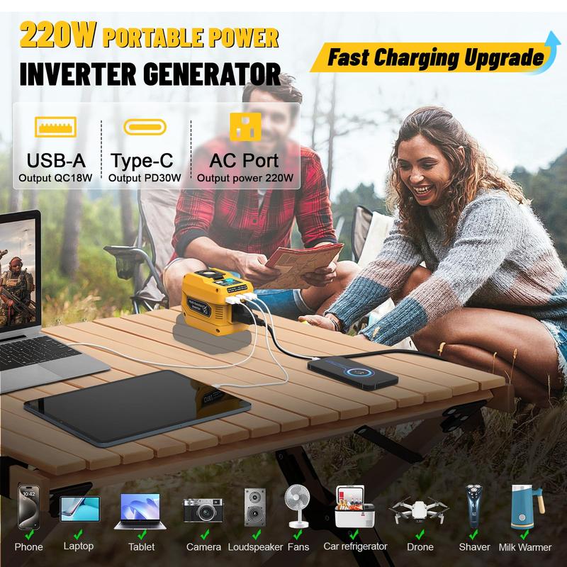 Azocek 220W Power Inverter for Milwaukee 18V & DeWalt 20V Batteries, DC to AC 110V Portable Power Station with AC Outlet, USB & Type-C Fast Charging, 400LM LED Light for Emergency Power & Outdoor Camping [Battery Not Included]