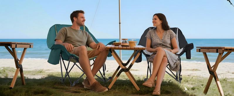 SLSY XXL Oversized Rocking Camping Chair for Adults, Fully Padded Folding Outdoor Lawn Chair with Cooler Bag & Side Pocket, Supports 400 lbs Portable Recliner