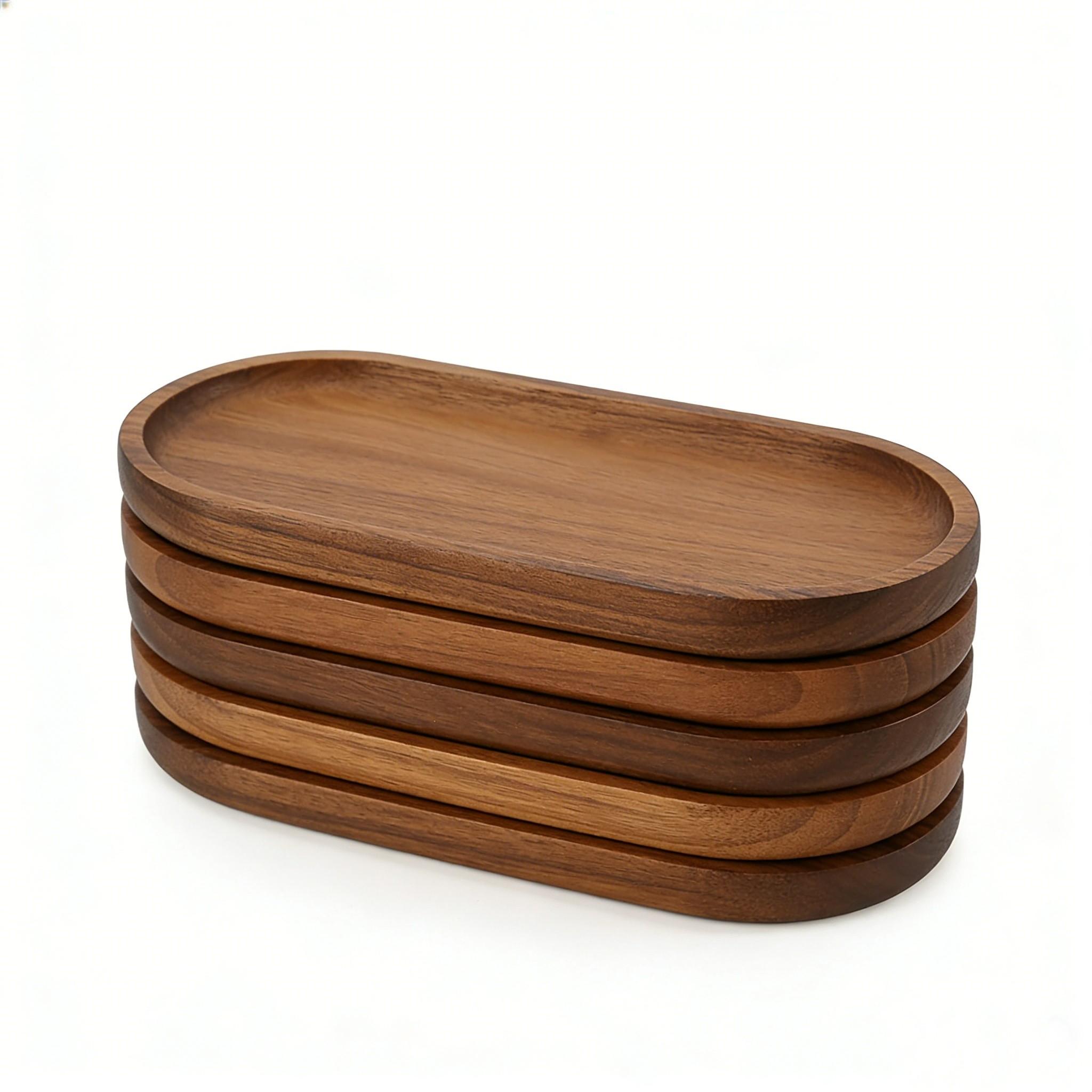 Set of 5 Teak Wood Trays (11.5 X 4 Inches), Cold Platter, Food Tray, Bread Basket, Oval Tray, Ideal for Parties, Afternoon Tea, Bar, Cafe, Restaurant