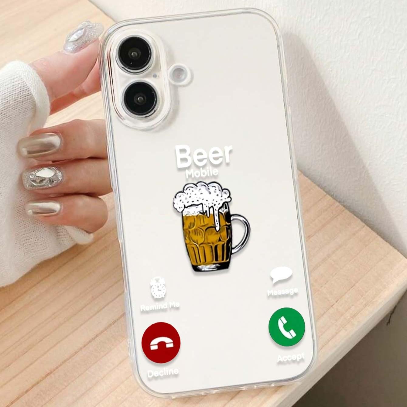 Funny Beer Caller ID Hand Pattern Tpu Transparent Phone Case, Compatible with Apple iPhone Models 11 12 13 14 15 Pro Max XR Plus