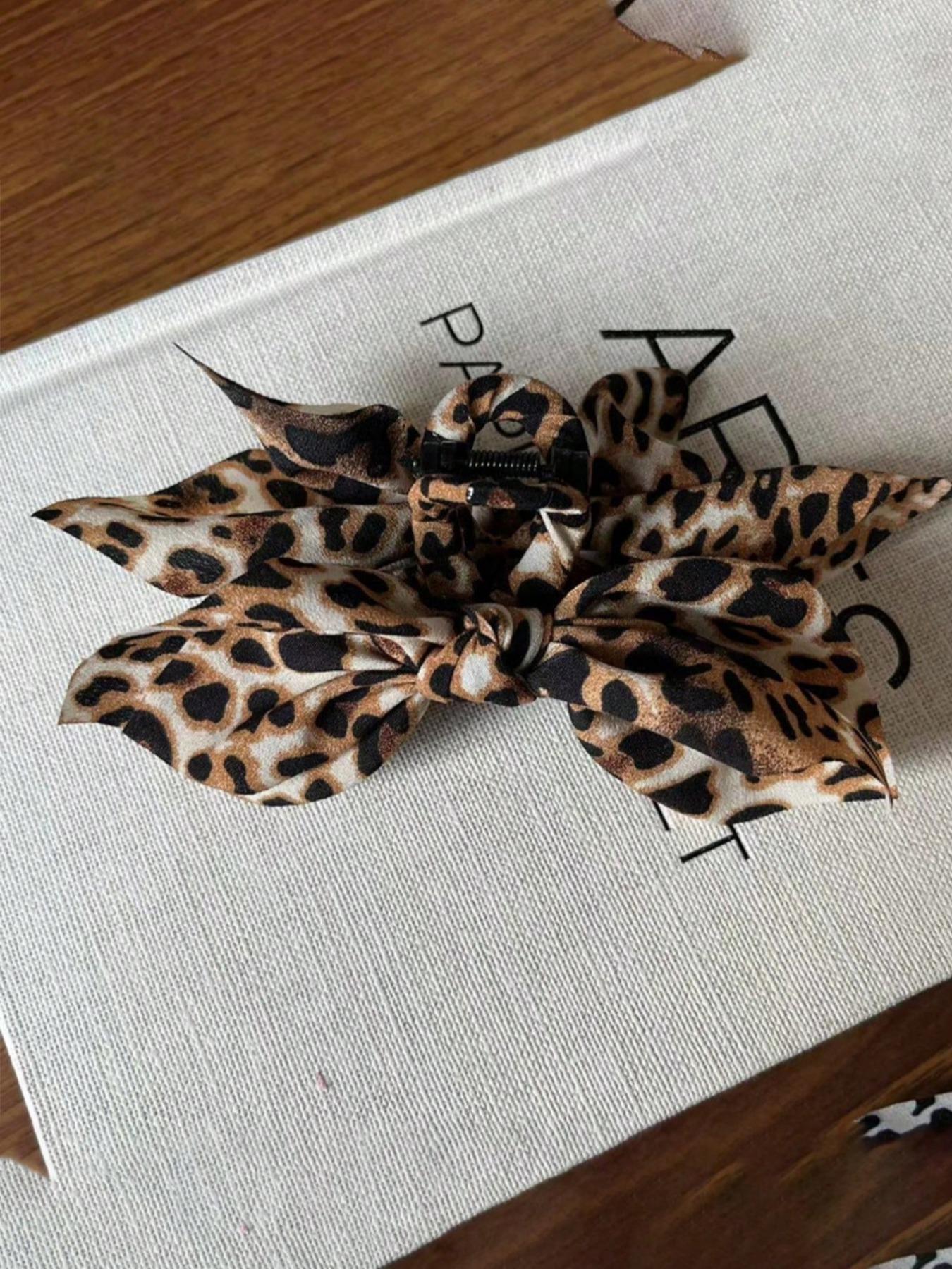 3PCS Women's Large Leopard Print Bow Claw Clips Vintage Y2K Aesthetic Strong Hold Hair Clips for Daily Beach Styling Soft Girl Trending Accessory