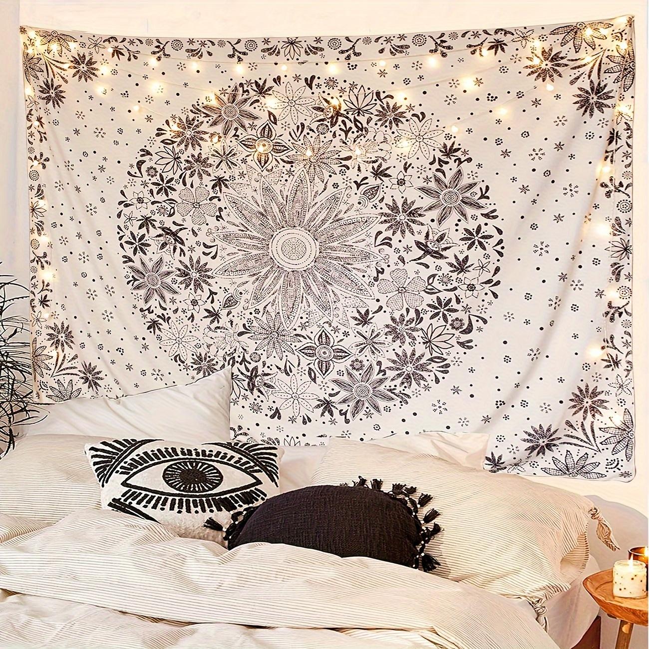 Bohemian Floral Mandala Tapestry Wall Hanging - Bedroom Living Room Decorative Polyester Wall Pendant with Free Installation Kit