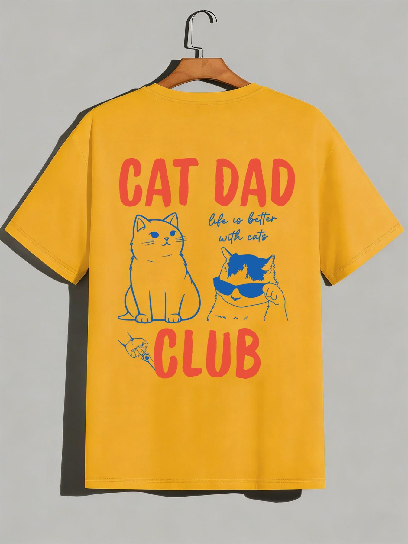 Apex Outpost 1 Piece Men's Cat Dad Club T-Shirt, Oversized Fit With Bold Text & Cool Cat Illustrations For Pet Lovers And Casual Everyday Wear