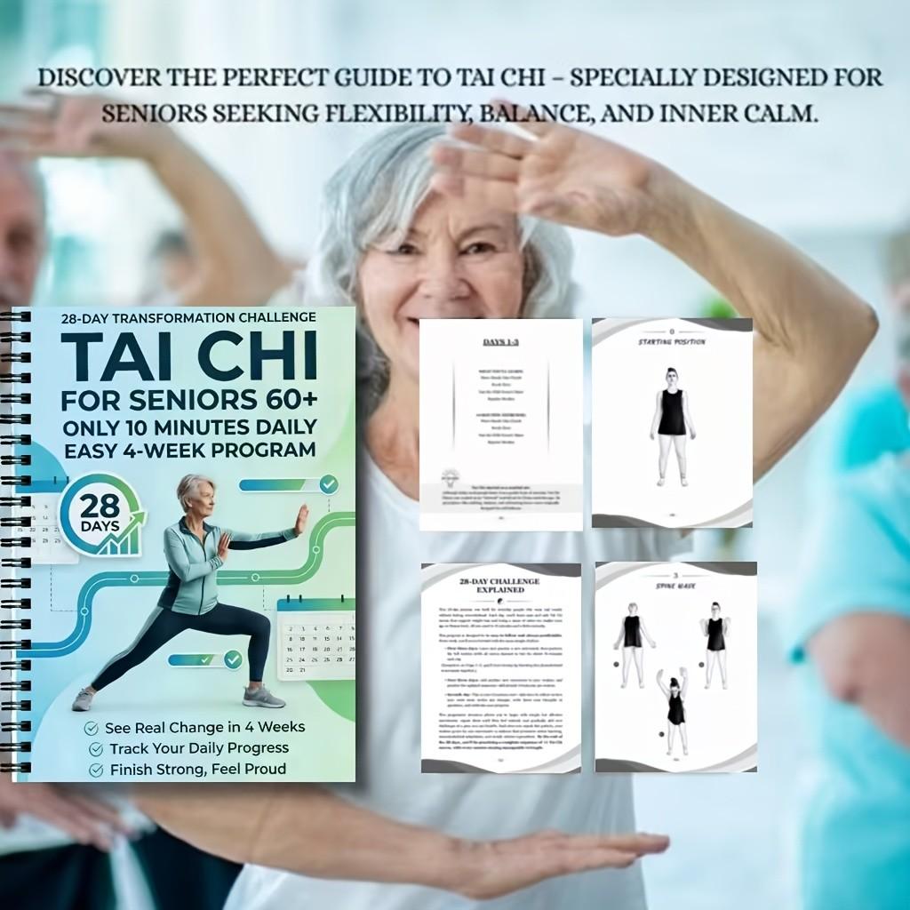 Senior & Beginner Tai Chi Practice Manual, Spiral Bound, Gradual Daily Exercises, Gentle Movements for Fitness, Training, Step-By-Step Guide, Workbook Journal