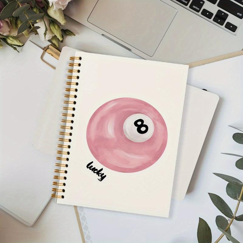 Pink 8 Ball Pattern Spiral Notebook, Spiral Notebook Journal, 1 Count Aesthetic Hardcover Notebook with 50 Pages, Office Stationery & Supplies for Student Teacher