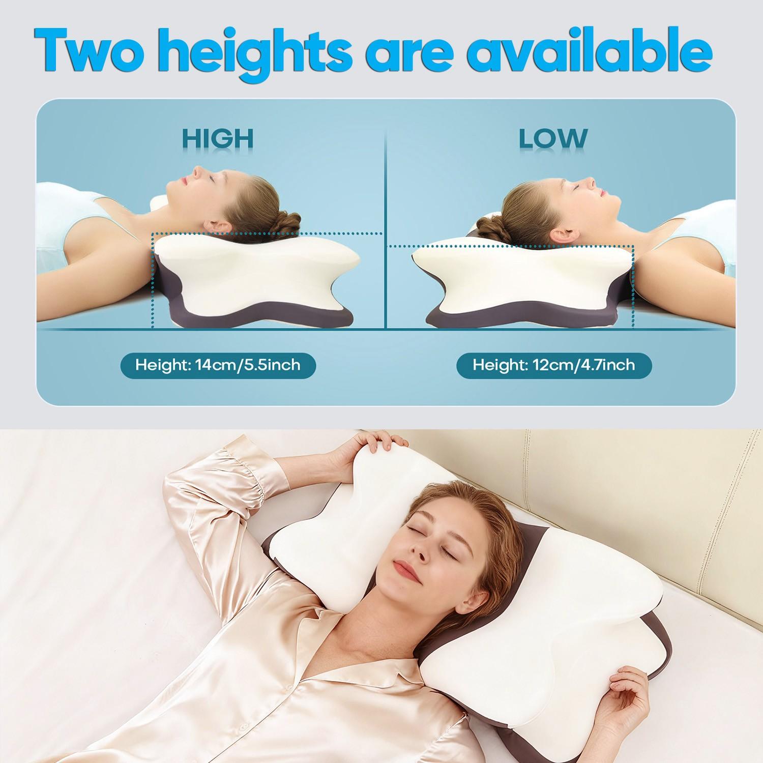 Double-sided neck pillow, dual-height memory foam pillow, cool breathable pillowcase, enlarged armrest area, center groove design, zoned contour pillow, Soft for Side Sleep Stomach Sleeping and Back Sleepers