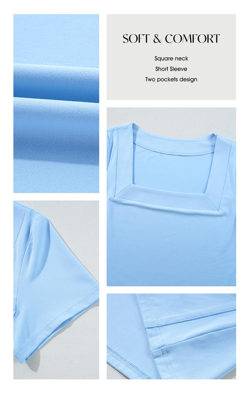 EVALESS Women's Solid Color Casual Align Dress Square Neck Short Sleeve Comfort Basic Mini Dresses with Pockets 2026 Womenswear Minimalist Springtok Summer Outfits EVALESS Women's Solid Color Casual Align Dress Square Neck Short Sleeve Comfort Basic Mini Dresses with Pockets 2026 Womenswear Minimalist Springtok Summer Outfits