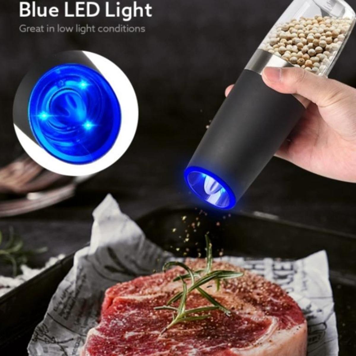 Stainless Steel Gravity Electric Pepper Grinder, Adjustable Coarseness Salt & Pepper Mill with LED Light, Salt Grinder with Brush(Without battery)