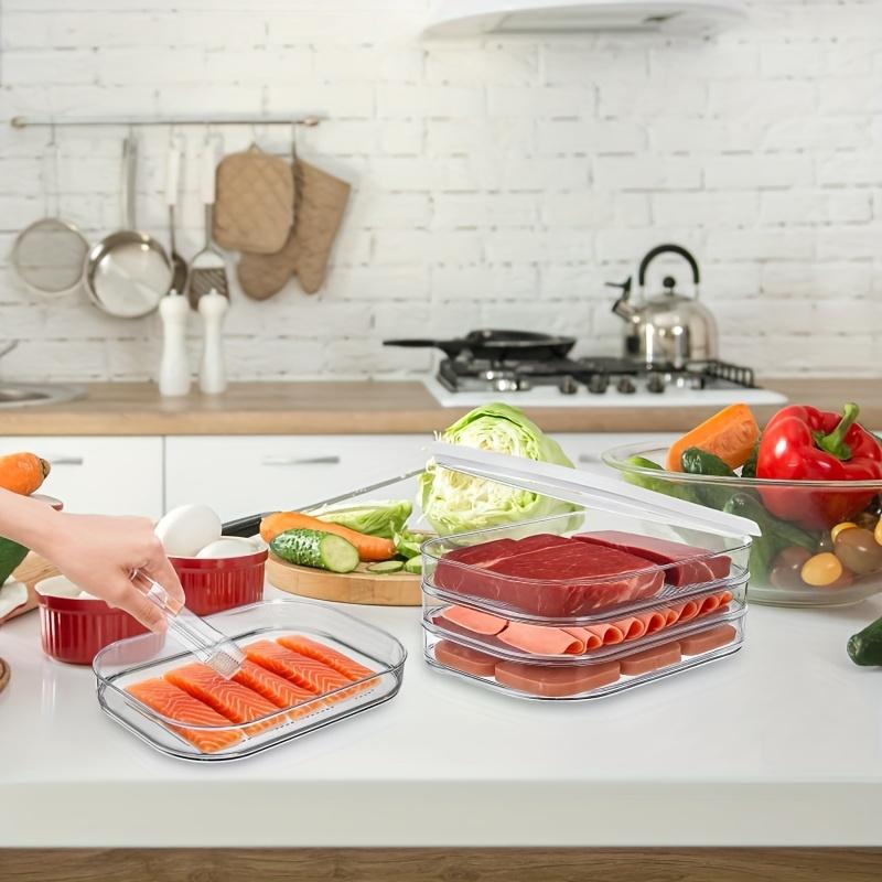 3-Layer Refrigerator Deli Meat Container, Stackable Bacon Lunch Meat Container, Suitable for Cold Cuts, Cheese, Sausage, Meal Prep Containers, Clear Food Storage, Kitchen Storage Containers