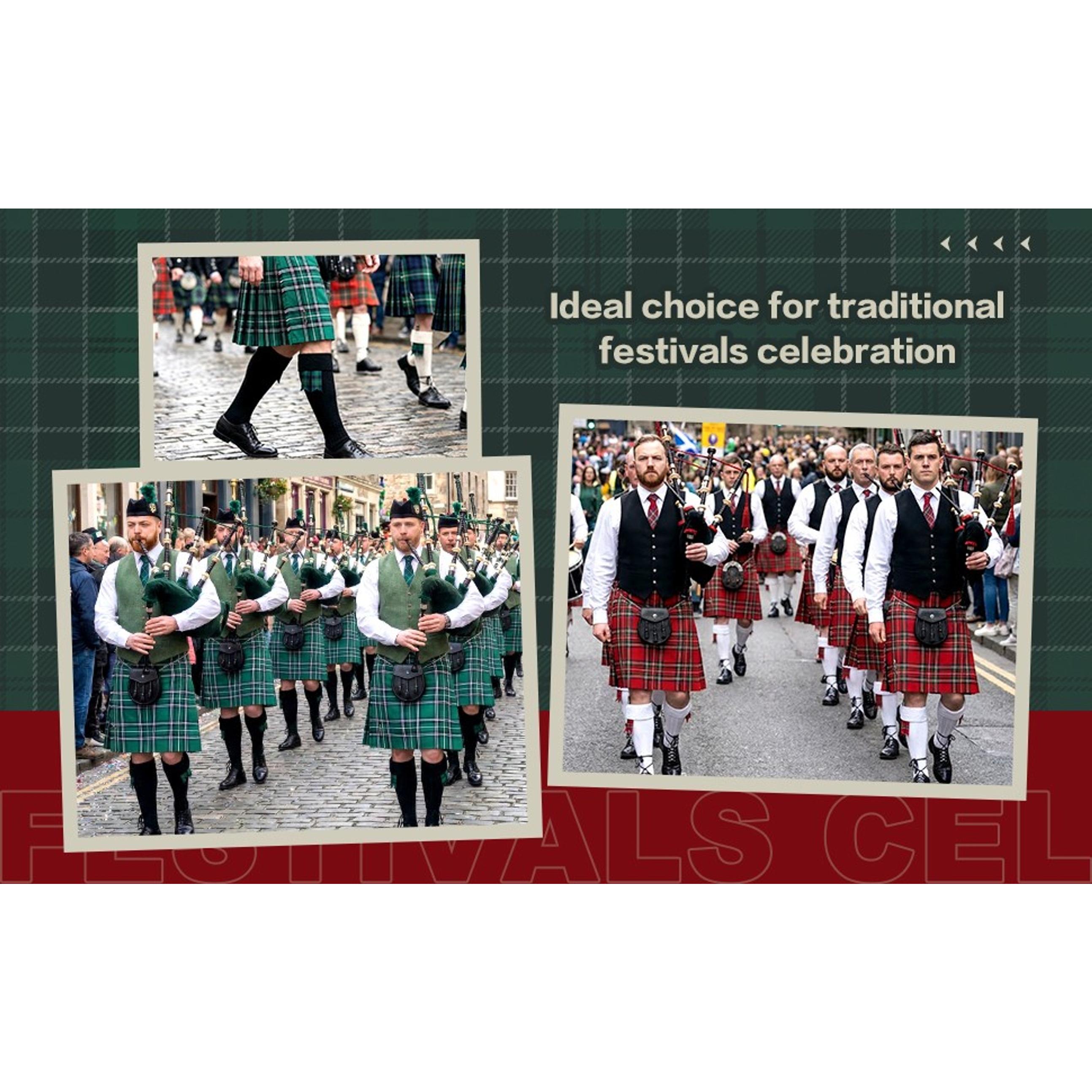3 Pcs Men Scottish Kilt Accessories Irish Traditional Scottish Socks Tartan Hose Flashes SporranGift