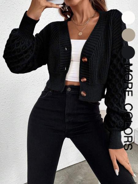 Women's Knitted Cardigan for Fall Winter, Long Sleeve V Neck Cozy Sweater, Vintage Twisted Design, Casual Chic Layering Top, Casual Fashion Knitwear