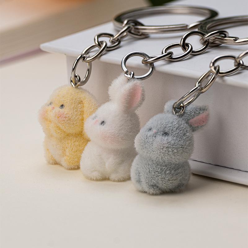 1/20pcs Cute Cartoon Three-Dimensional Rabbit Keychain Pendant Flocking Car Key Chain Pendant Bag Pendant Surprise Gift Keychain for bags Trendy Cute Keychain