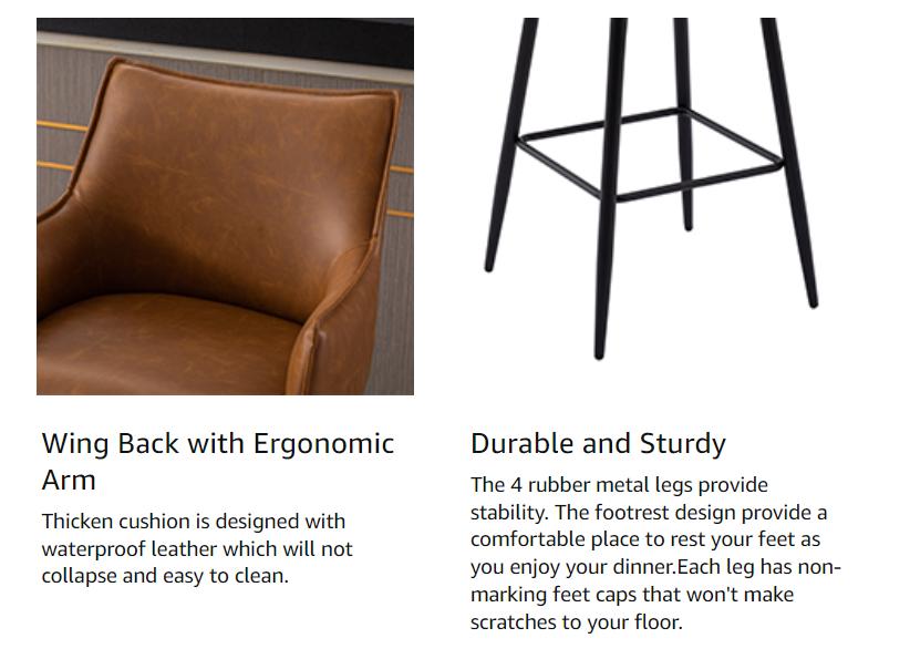 CHAIRUS 26" Modern Counter Height Bar Stools with Arms Set of 2, PU Leather Upholstered Kitchen Stools with Back Comfy Counter Height Island Chairs for Living Room Kitchen Pub Small Corner, Brown CHAIRUS 26" Modern Counter Height Bar Stools with Arms Set of 2, PU Leather Upholstered Kitchen Stools with Back Comfy Counter Height Island Chairs for Living Room Kitchen Pub Small Corner, Brown