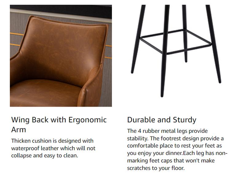 CHAIRUS 26" Modern Counter Height Bar Stools with Arms Set of 2, PU Leather Upholstered Kitchen Stools with Back Comfy Counter Height Island Chairs for Living Room Kitchen Pub Small Corner, Brown