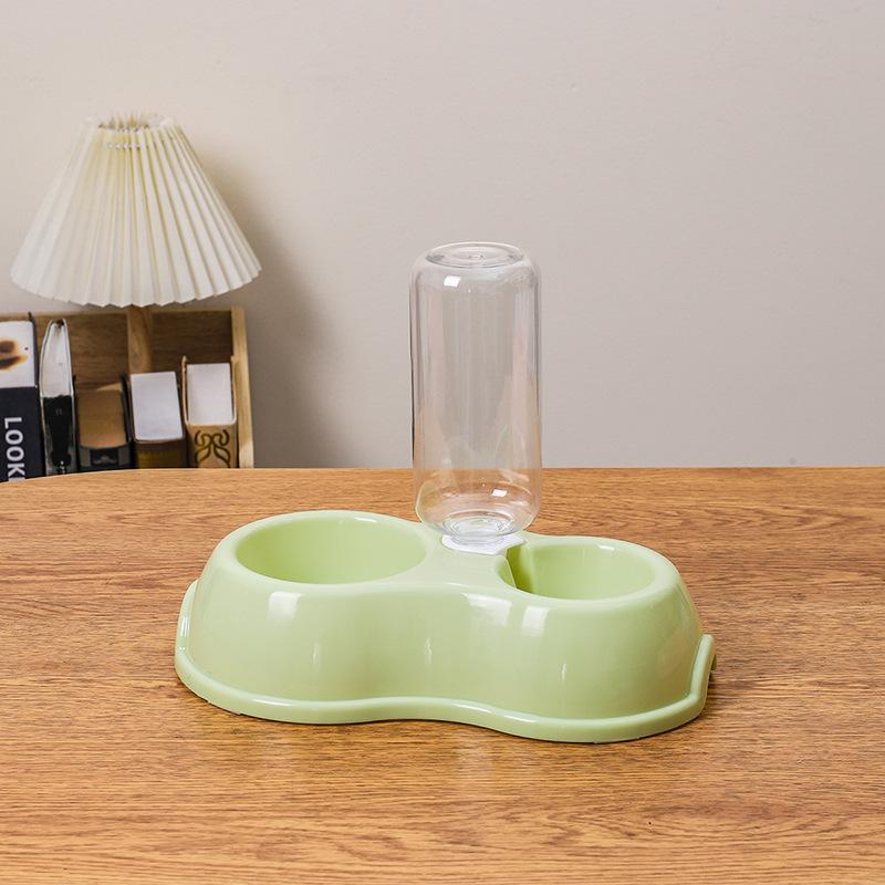 Plastic Dog Bowl Set with Water Fountain, Economic Dual Bowls Feeding Dish for Dogs & Cats, Pet Drinking Fountain Accessory