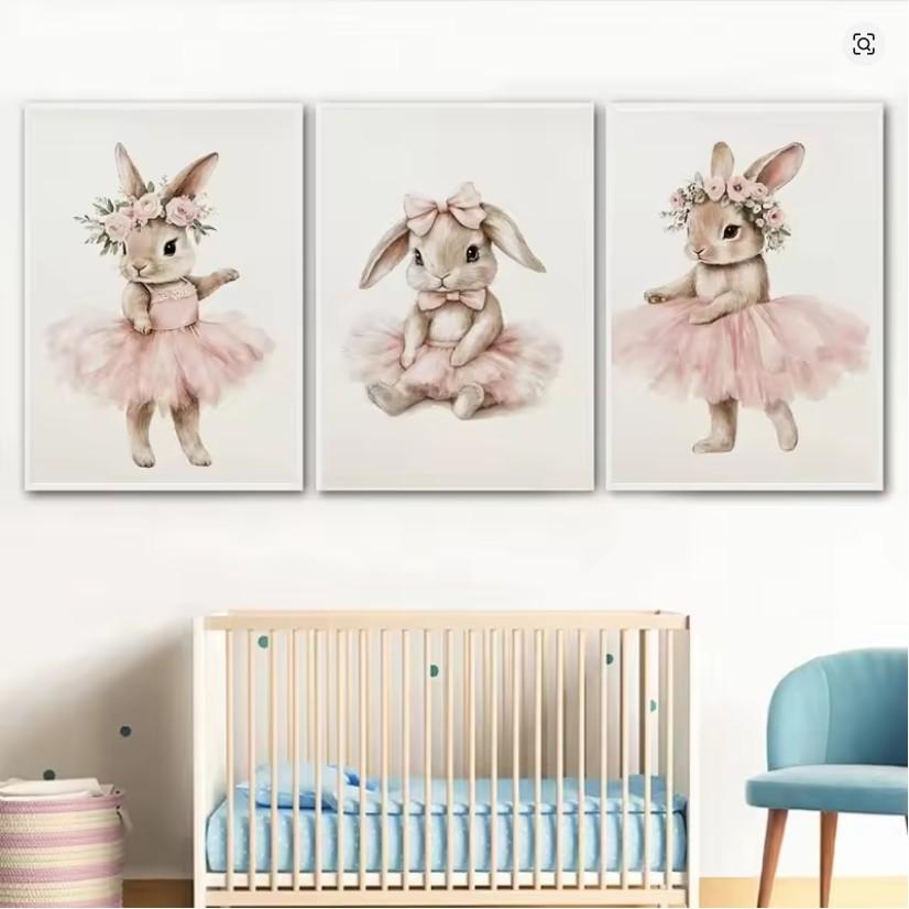 1pc Frameless Cute Ballerina Bunny Ballet Animal Posters and Prints Canvas Printing Wall Art Picture for Girls Room Nursery Home Decor (9 different styles to choose from)