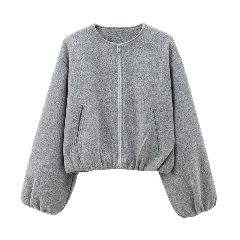 Women's New Oversized Bubble Sleeve Jacket, Zipper Bomber Jacket, Soft Casual Streetwear, Fashion Pilot Jacket, Spring & Fall Outerwear