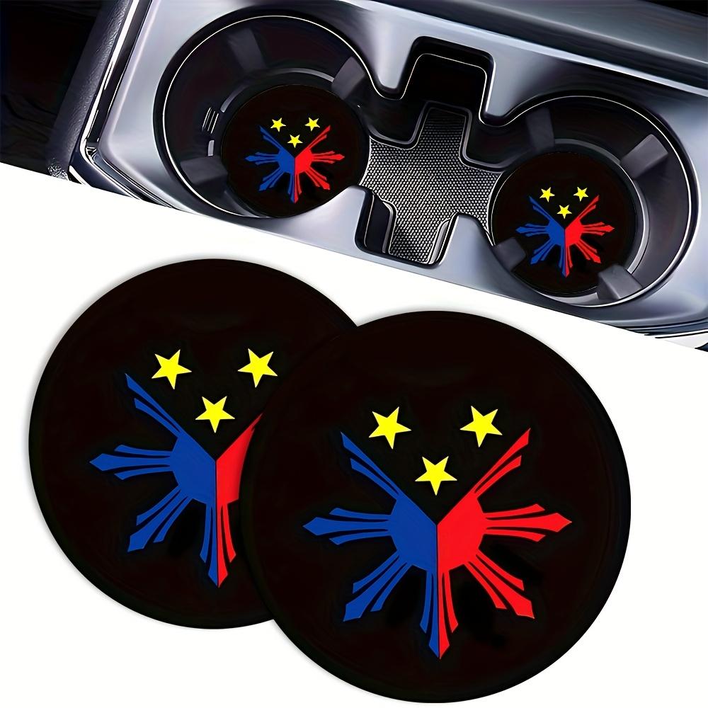 Set of 2 Philippine Sun And Stars Car Cup Holder Coasters - Non-Slip, Easy-To-Clean Rubber Inserts for Vehicle Decoration