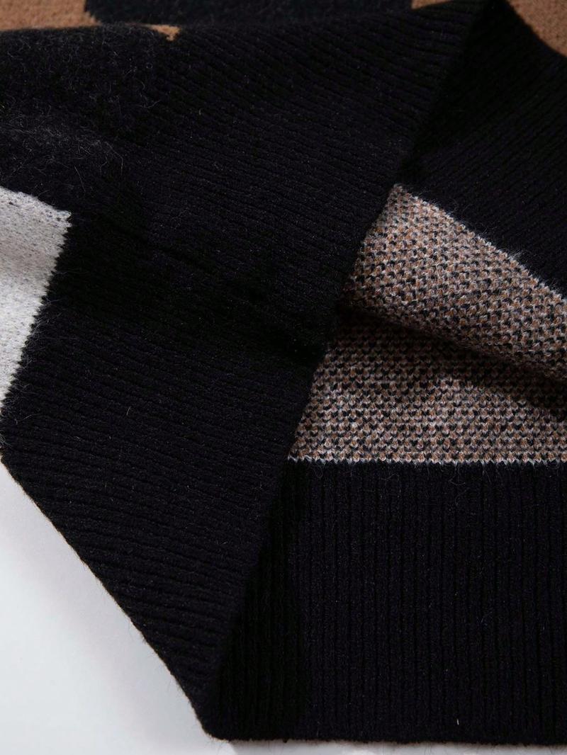 Men's Casual College Style Knit Sweater, Multicolor Cartoon Pattern, Star Cloud Jacquard Design, Round Neck Loose Fit Pullover