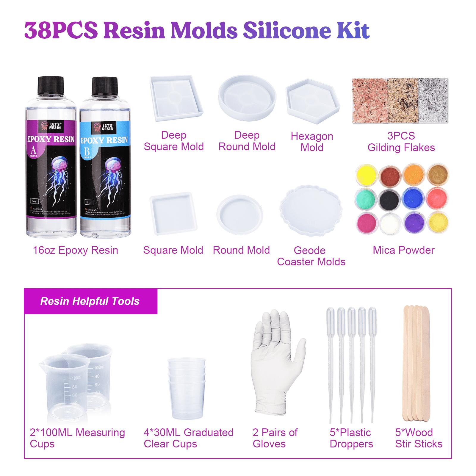 16oz Epoxy Resin Coaster Molds Kit for Beginners,Include Epoxy Resin,Coaster Molds, and Mica Powder for Resin Casting, Ideal Christmas Gift Set - LET'S RESIN