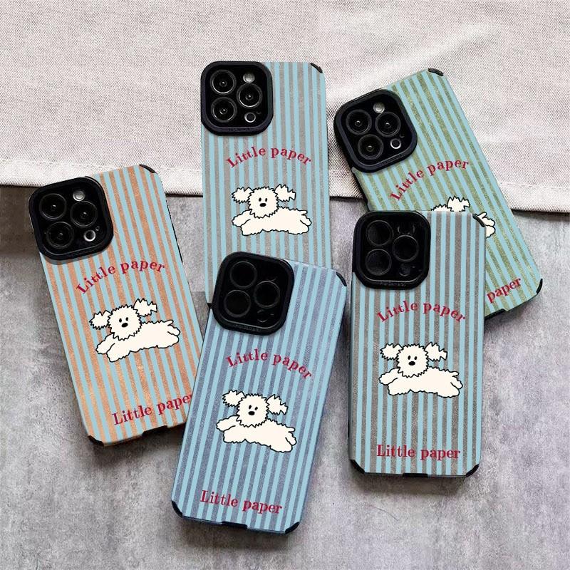 Cute Fluffy Dog Phone Case, Multiple Specifications Available, Light Blue & White Striped Design, Shock - Proof & Scratch - Resistant, For Mobile Phones, Fashionable & Protective, Ideal for Daily Use