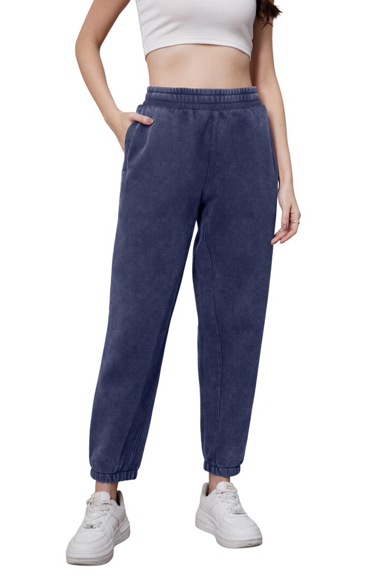 Faiable UNISEX Acid Wash Fleece Lined Cuffed Joggers Cozy and Stylish with Elastic Waistband and Convenient Pockets Perfect for Everyday Wear