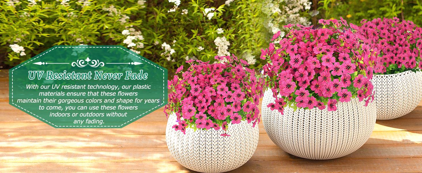 Elyum UV-Resistant Decorative Artificial Rose Red Flowers, 9 Bundles Faux Outdoor Plants for Porch Window Box Decoration