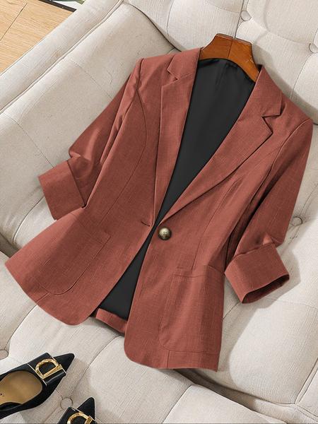 Women's Solid Color Button Front Blazer Coat, Casual Long Sleeve Outerwear for Work Office Business, Ladies Spring & Fall Woven Clothes, Fitted Womenswear