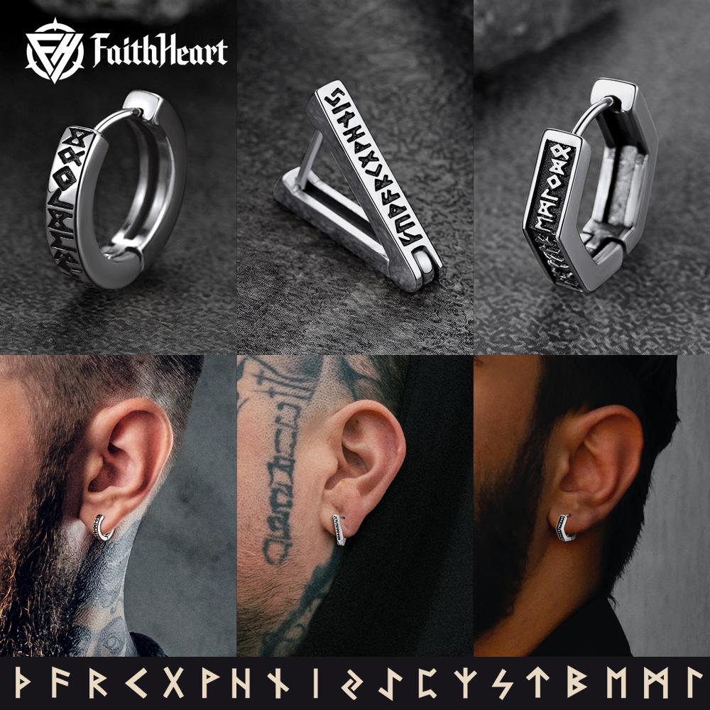FaithHeart Norse Viking Runes Ear Cuffs Hoop Earrings for Women Men Gothic Jewelry Father's Day gift