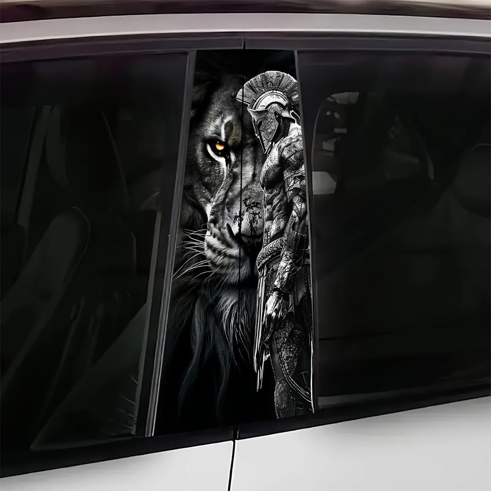 Ancient Greek Warrior Style Car Sticker - Black & White Spartan Warrior & Lion Graphic Car Side Window Personalized Modification Decal