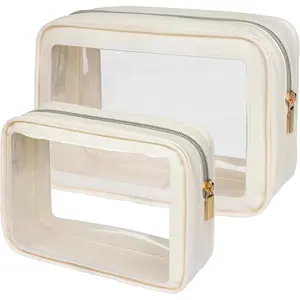 Clear Makeup Bag - TSA Approved Toiletry Bag for Carry-on & Checked Luggage, Water Resistant Car Storage Organizer with Reinforced Seams