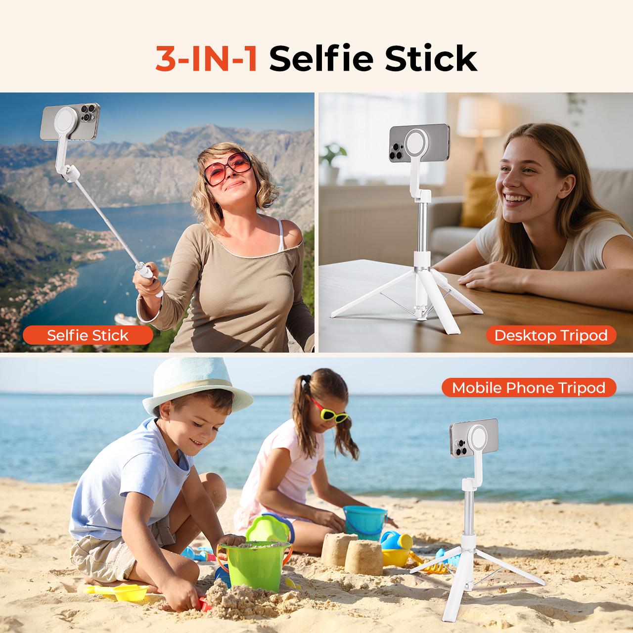 【MUNBYN Auto-Deploys Magnetic Tripod】Automatic Auto-Open Tripod, Magnetic Selfie Stick Tripod for iPhone and Android with Remote Control, 70'' Phone Tripod Compatible with MagSafe, Fit for iPhone 12/13/14/15/16 Series, MagSafe Case