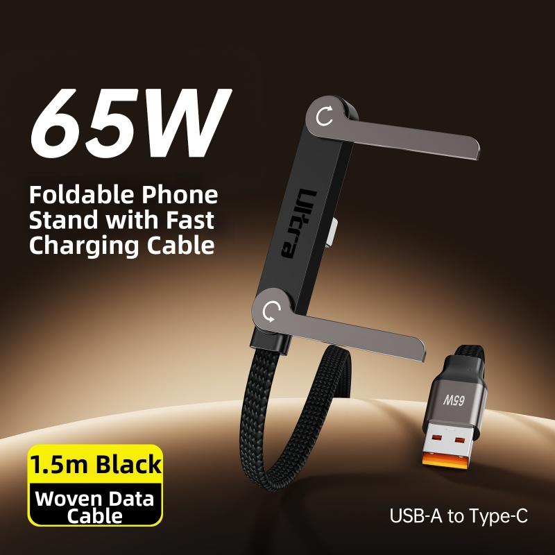 Side-mounted mobile phone charging cable, two-in-one invisible fixed charging cable, 65W fast charging cable with  phone stand, suitable for iPhone 15-17, all Android models are applicable, festival gift