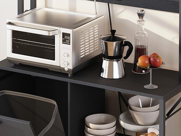 HOOBRO Bakers Rack Microwave Stand with Trash Can Bin Cabinet, 5-Tier Kitchen Organiser Storage Shelf Cabinet with Power Outlet, Tall Coffee Bar Table Station for Dining Room, Living Room#springtok