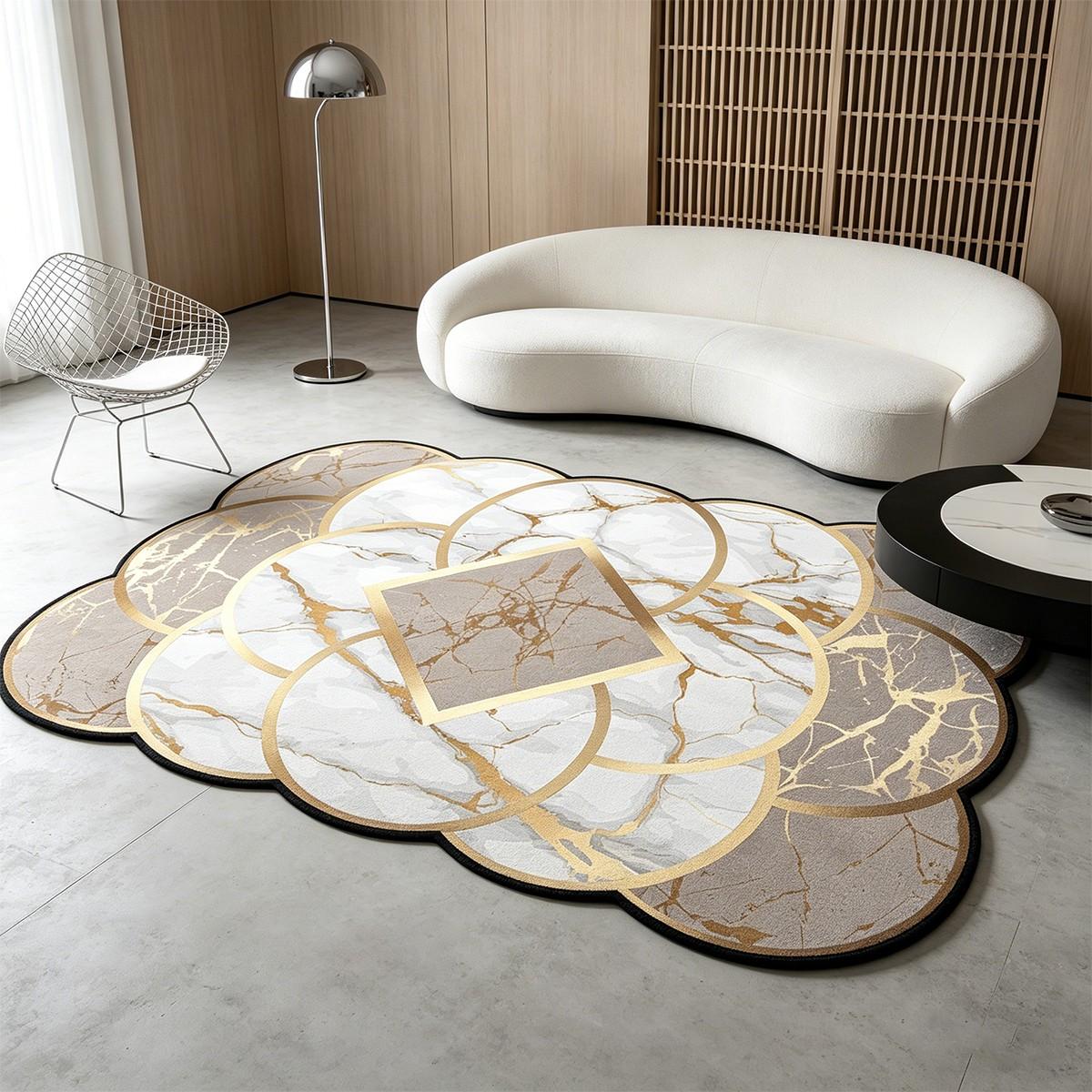 Irregular Living Room Rug, Luxury Marble Texture, Non-Slip Washable Carpet, Bedroom Bedside Mat, French Style Home Decor, Kitchen Bathroom Study Closet