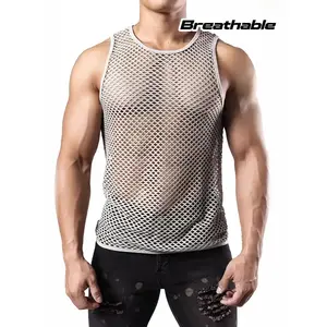 Men'S Athletic Leisure Training See-Through Hollow Mesh Breathable Vest, Net Mesh Top